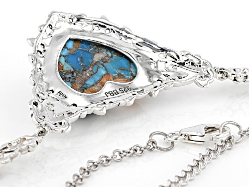 Southwest Style By JTV™ Blended Kingman Turquoise, Spiny Oyster Shell Rhodium Over Silver Necklace - Size 18