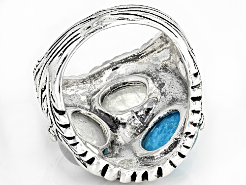 Southwest Style By JTV™ Turquoise And Rainbow Moonstone Rhodium Over Sterling Silver Ring - Size 8