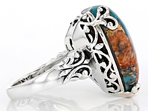 Southwest Style By JTV™ Blended Kingman Turquoise And Spiny Oyster Shell Rhodium Over Silver Ring - Size 8