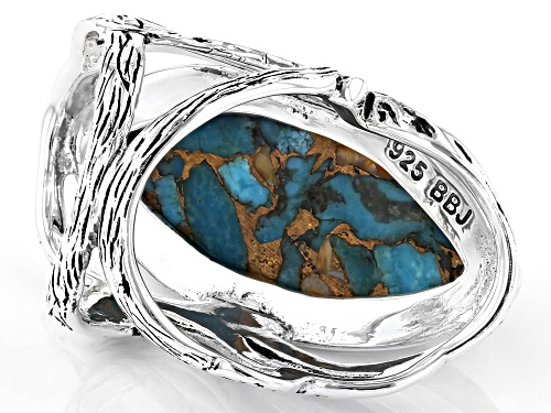 Southwest Style By JTV™ Blended Turquoise And Spiny Oyster Shell Rhodium Over Silver Ring - Size 7