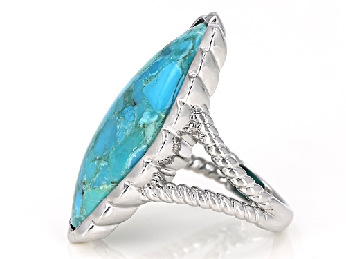 Southwest Style By JTV™ 28x16mm Custom Shape Turquoise Rhodium Over Silver Solitaire Ring - Size 7