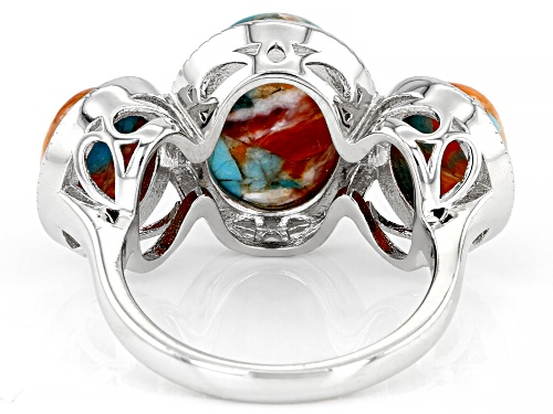 Southwest Style By JTV™ Blended Turquoise And Spiny Oyster Shell Rhodium Over Silver Ring - Size 8