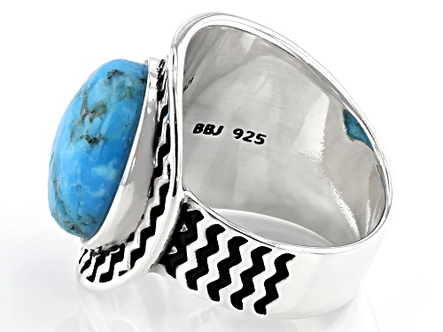 Southwest Style By JTV™ 14x11mm Oval Turquoise Cabochon Rhodium Over Silver Solitaire Ring - Size 8
