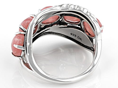 Southwest Style By JTV™ 6mm Round Rhodochrosite Cabochon Rhodium Over Silver Feather Ring - Size 8