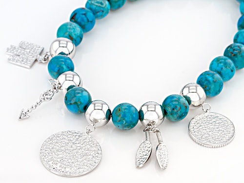 Southwest Style By JTV™ Blue Turquoise Rhodium Over Sterling Silver Bracelet - Size 8