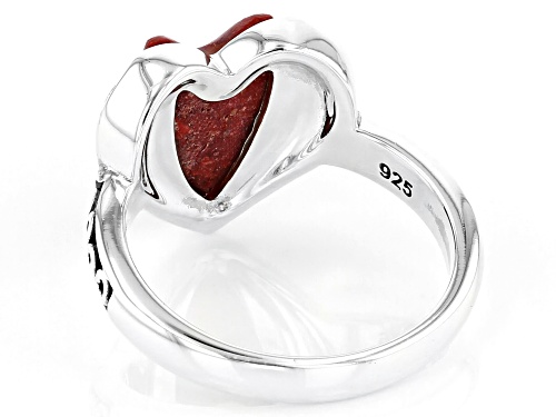 Southwest Style By JTV™ 12X8mm Heart Shape Red Coral Rhodium Over Sterling Silver Ring - Size 9