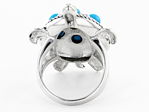 Southwest Style By JTV™ 4-5mm Round Sleeping Beauty Turquoise Rhodium Over Silver Turtle Ring - Size 6
