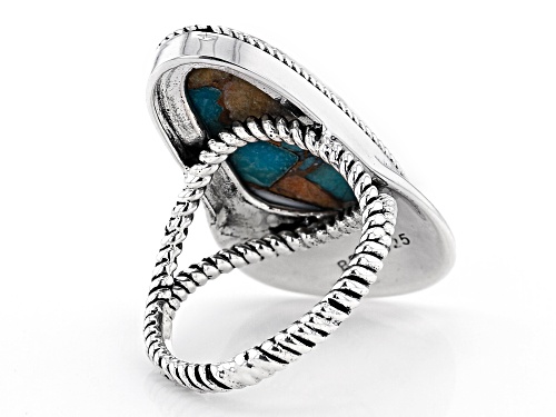 Southwest Style By JTV™22x12mm Blended Turquoise and Spiny Oyster Rhodium Over Silver Ring - Size 9