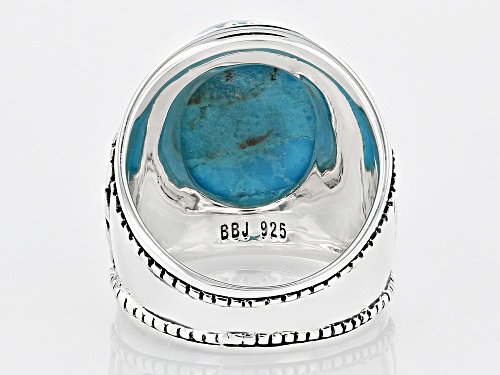 Southwest Style By JTV™ 17x13mm Oval Cabochon Blue Turquoise Rhodium Over Sterling Silver Ring - Size 8