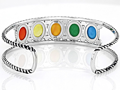 Southwest Style By JTV™ Oval Mixed Stone Rhodium Over Sterling Silver Cuff Bracelet - Size 7.5
