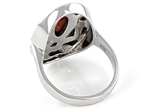 Southwest Style by JTV™ Red Coral, Turquoise and Mother-of-Pearl Rhodium Over Silver Inlay Ring - Size 8