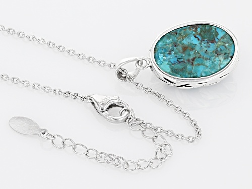 Southwest Style by JTV™ 18x13mm Oval Turquoise Rhodium Over Silver Eagle Pendant With Chain