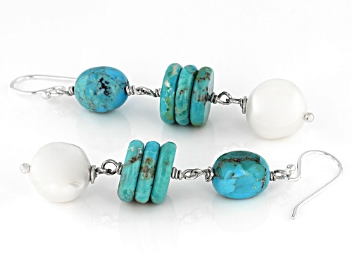 Southwest Style by JTV™ Turquoise and Cultured Freshwater Pearl Rhodium Over Silver Dangle Earrings