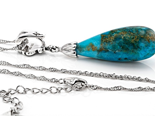 Southwest Style By JTV™ Blue Turquoise Rhodium Over Sterling Silver Drop Enhancer with Chain