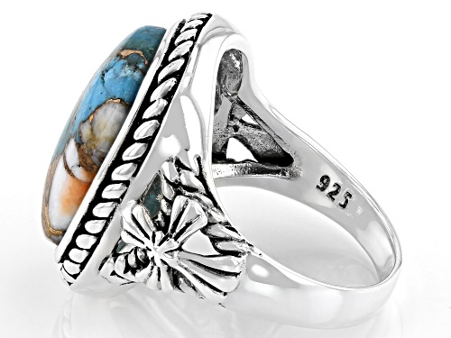 Southwest Style By JTV™ Blended Turquoise and Spiny Oyster Shell Rhodium Over Silver Ring - Size 8