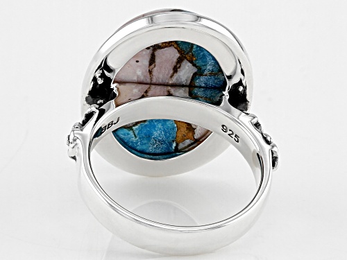 Southwest Style By JTV™ Blended Turquoise & Pink Opal Rhodium Over Silver Ring - Size 11