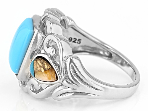 Southwest Style By JTV™ Sleeping Beauty Turquoise & Spiny Oyster Shell Rhodium Over Silver Ring - Size 7