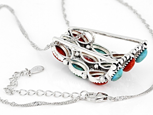 Southwest Style By JTV™ Turquoise and Sponge Coral Rhodium Over Silver Slide Pendant With 18
