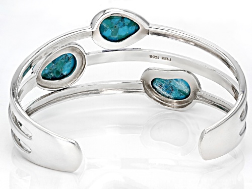 Southwest Style By JTV™ Freeform Turquoise Rhodium Over Sterling Silver 3-Stone Cuff Bracelet - Size 7.5