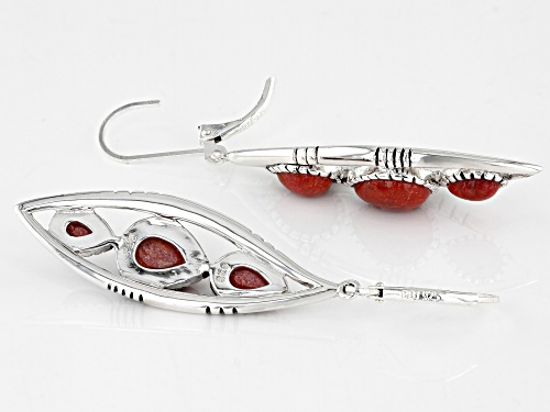 Southwest Style by JTV™ Pear Red Sponge Coral Rhodium Over Sterling Silver Earrings