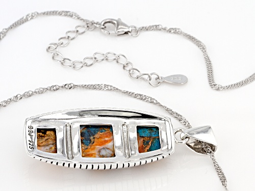 Southwest Style By JTV™,Blended Turquoise & Oyster Shell Rhodium Over Silver Inlay Pendant /Chain