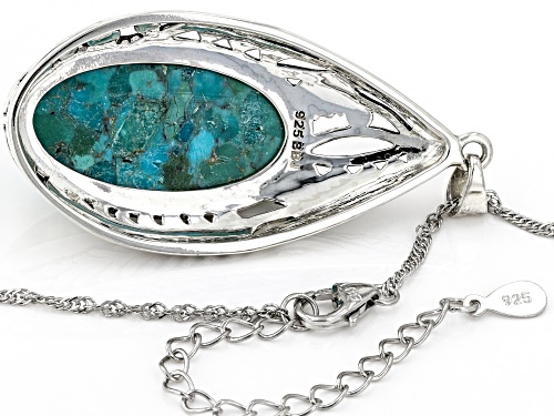 Southwest Style By JTV™ Oval Blue Turquoise Rhodium Over Sterling Silver Pendant with 18