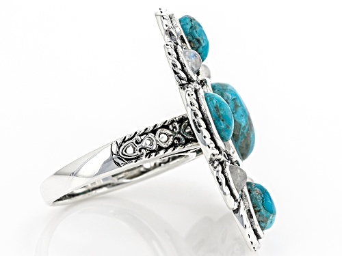 Southwest Style By JTV™  Turquoise and Rainbow Moonstone Rhodium Ober Silver Ring - Size 8