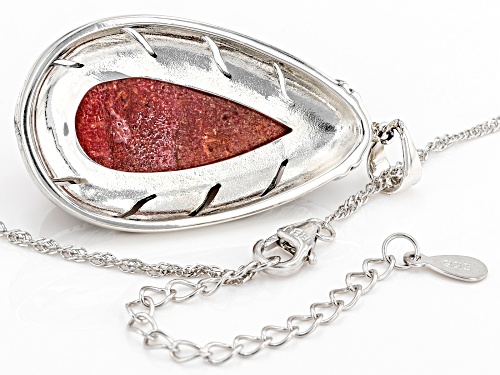 Southwest Style by JTV™ Pear Shaped Red Sponge Coral Rhodium Over Silver Pendent With 18