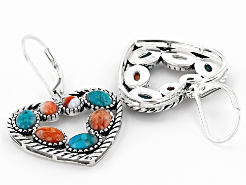 Southwest Style By JTV™ Turquoise & Spiny Oyster Shell Rhodium Over Silver Heart Shaped Earrings