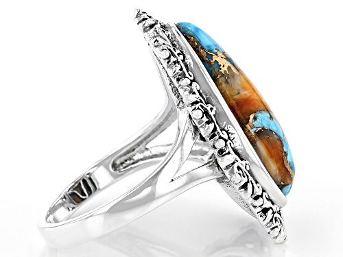 Southwest Style By JTV™ Blended Turquoise with Spiny Oyster Shell Rhodium Over Silver Ring - Size 7