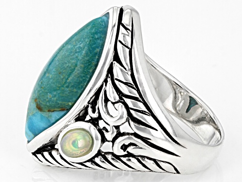 Southwest Style By JTV™ Turquoise and Opal Rhodium Over Sterling Silver Ring - Size 9