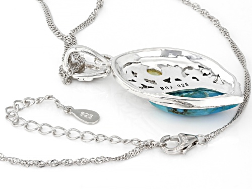 Southwest Style By JTV™ Turquoise and Opal Rhodium Over Sterling Silver Pendant with Chain