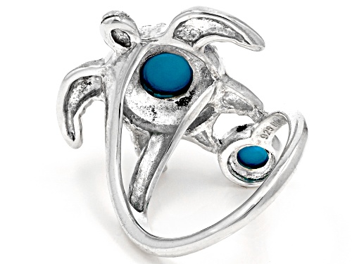 Southwest Style By JTV™ Sleeping Beauty Turquoise Rhodium Over Sterling Silver Turtle Ring - Size 8