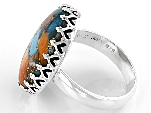 Southwest Style By JTV™ Blended Spiny Oyster Shell and Turquoise Sterling Silver Ring - Size 8