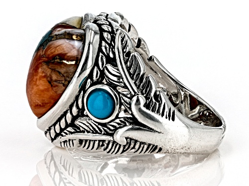 Southwest Style By JTV™ Blended Spiny Oyster and Turquoise Rhodium Over Silver Ring - Size 9