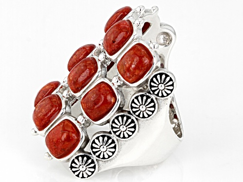 Southwest Style By JTV™ Red Sponge Coral Rhodium Over Sterling Silver Multi Row Ring - Size 6
