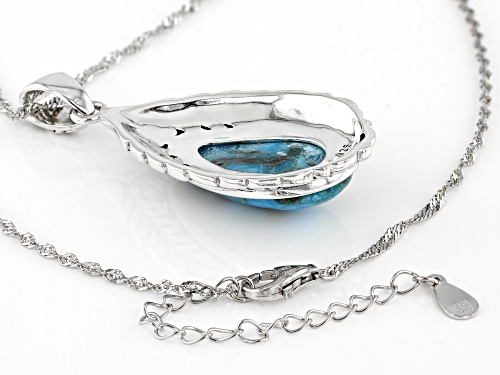 Southwest Style By JTV™ Fancy Shape Turquoise Rhodium Over Sterling Silver Pendant with Chain