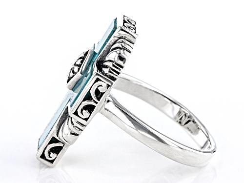 Southwest Style By JTV™ Blue Turquoise Rhodium Over Sterling Silver Cross Ring - Size 11