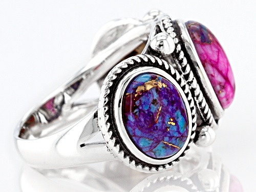 Southwest Style By JTV™ Blended Turquoise and Purple Spiny Oyster Shell Rhodium Over Silver Ring - Size 9