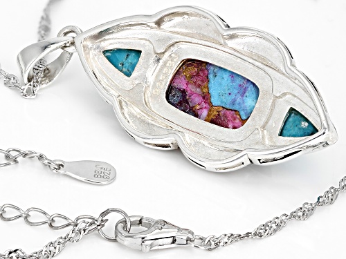 Southwest Style By JTV™ Blended Turquoise and Purple  Shell Rhodium Over Silver Pendant with Chain