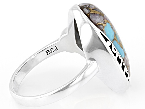 Southwest Style By JTV™ Blended Turquoise and Pink Opal Rhodium Over Silver Ring - Size 8