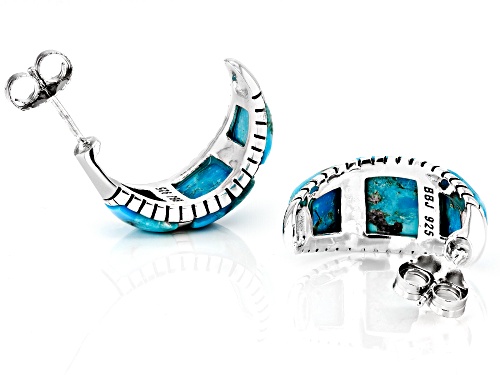 Southwest Style By JTV™ Turquoise Rhodium Over Sterling Silver Inlay J-Hoop Earrings