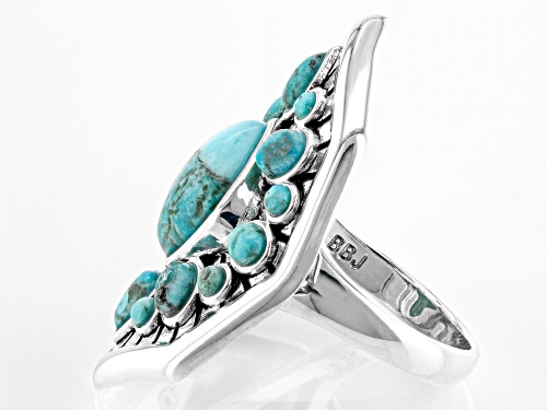 Southwest Style By JTV™ Mixed Shape Turquoise Rhodium Over Silver Center Design Ring - Size 8