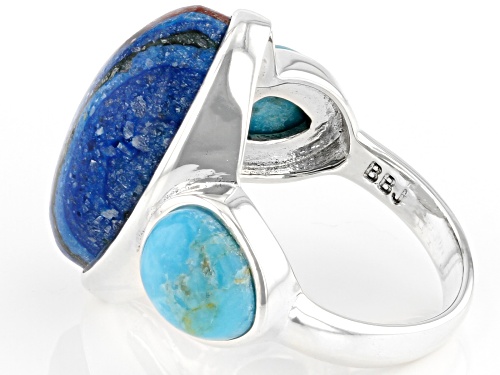 Southwest Style By JTV™  Lab Rainbow Calsilica & Blue Turquoise Rhodium Over Sterling Silver Ring - Size 8