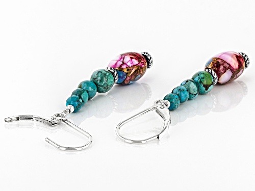 Southwest Style By JTV™ Blended Turquoise with Purple Spiny Oyster Rhodium Over Silver Earrings