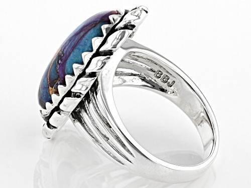 Southwest Style By JTV™ Blended Turquoise and Purple Spiny Oyster Shell Rhodium Over Silver Ring - Size 8