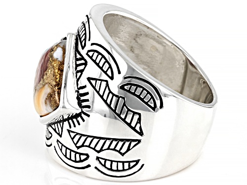 Southwest Style By JTV™ Blended Turquoise and Spiny Oyster Shell Rhodium Over Sterling Silver Ring - Size 11