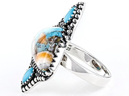 Southwest Style By JTV™ Sleeping Beauty Turquoise & Spiny Oyster Shell Rhodium Over Silver Ring - Size 7