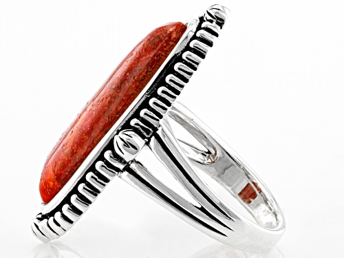 Southwest Style By JTV™ 25x10mm Free-form Coral Sterling Silver Ring - Size 7