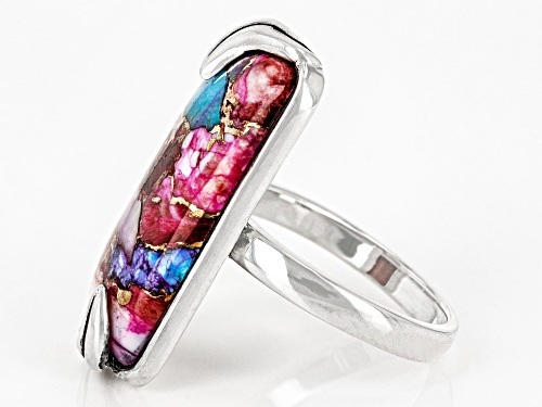 Southwest Style by JTV™ Blended Turquoise & Purple Spiny Oyster Shell Rhodium Over Silver Ring - Size 8